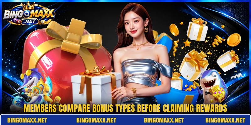 Members compare bonus types before claiming rewards Members compare bonus types before claiming rewards